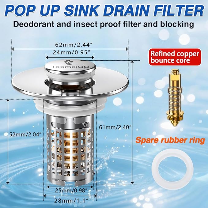 Sink Stopper Hair Catcher, Pop-up Sink Drain Strainer with Removable Stainless Steel Strainer Basket Hair Catcher, Bathroom Sink Strainer for Bathroom Sink Stopper Replacement(NEW-2PCS)