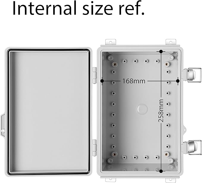 Junction Box, IP67 Waterproof Plastic Enclosure for Electrical Project, Hinged Grey Cover, Includes Mounting Plate and Wall Bracket (Grey Cover, 11.4"×7.5"×5.5")