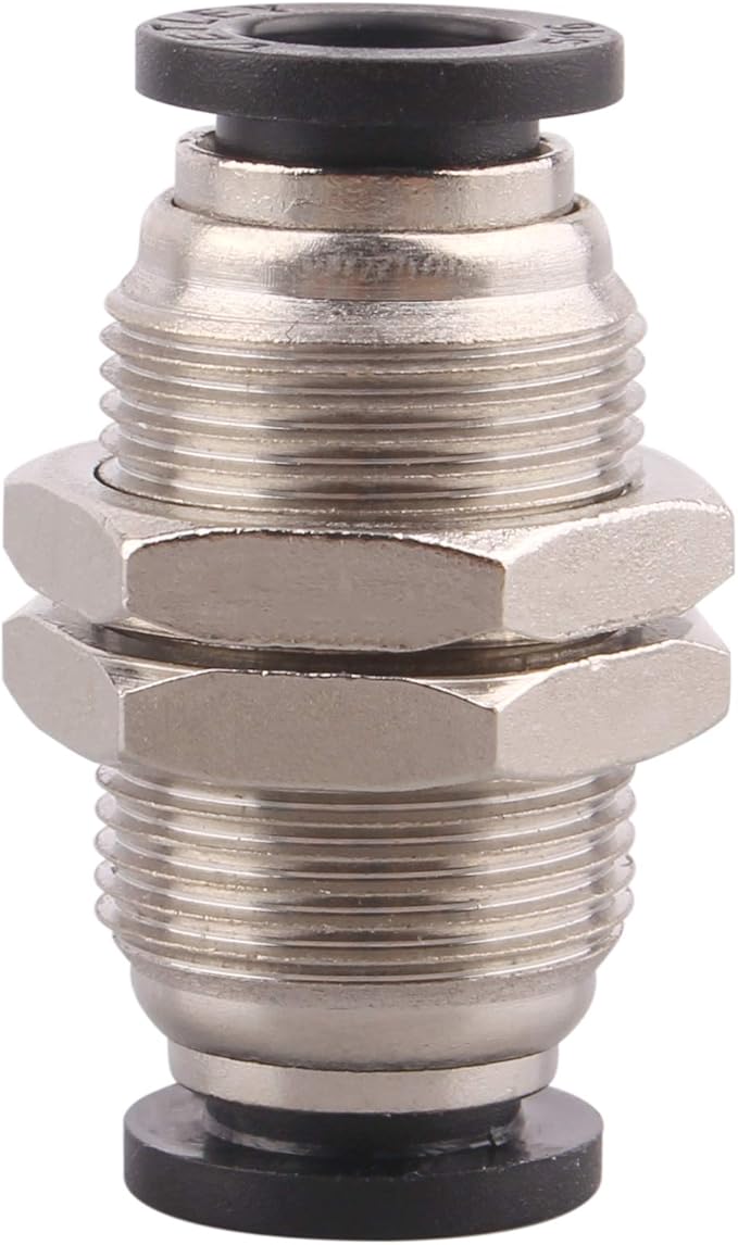 Bulkhead Union Push to Connect Tube Fitting 5/16 Inch Tube OD Double Threaded (10 Packs)