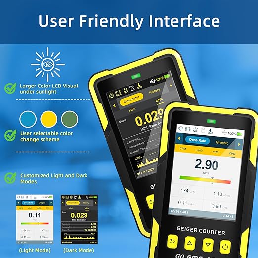Nuclear Radiation Detector GQ GMC-800 Geiger Counter USA Design Product US National Standard Large Color LCD Display 5 Alarm Types Dosimeter Data Save & Global Share Beta Gamma X-ray Portable Device
