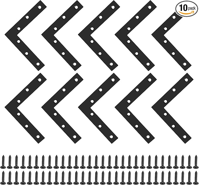SAYAYO L Brace, 120x120mm / 5" x 5" Metal L Mending Plate L Flat Plate Bracket Stainless Steel Right Angle Corner Brace for Wood Matte Black (10 PCS )