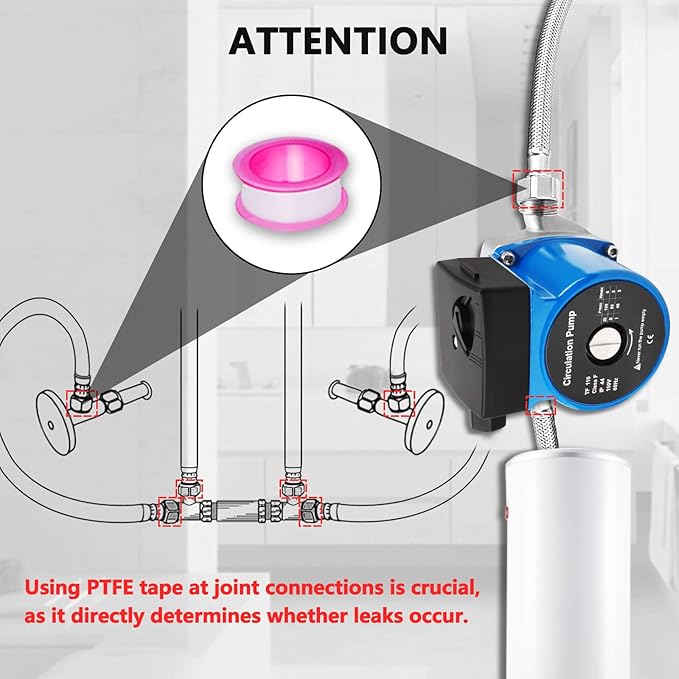 Hot Water Recirculating Pump Recirculation System & BSP 3/4" w/NPT 1/2" Adapter, Sensor Valve 304 Stainless Steel Bybass Valve Kit for Instant Hot Tank Water Heaters # 595916 095580