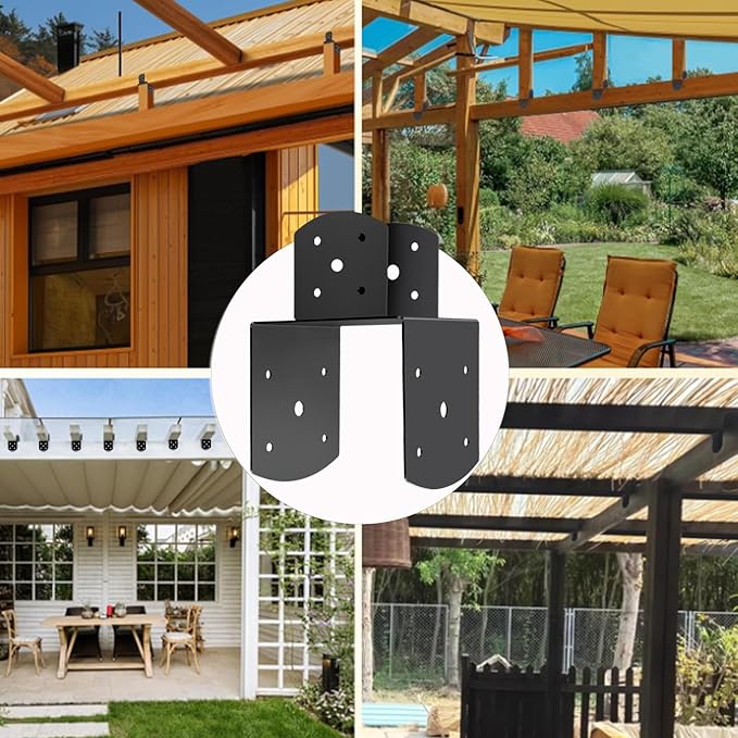 4 Pcs 4"x 6" Deck Post Caps Tie Brackets ,Ineer Size(3.6"x 3.6") 14 Gauge Post Base Steel Post Anchor Connector Support Fence Post Brackets for Posts to Wood