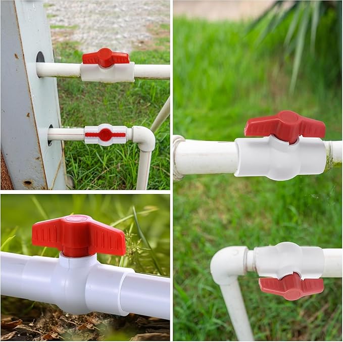 2" PVC Ball Valve, 2 Pcs Red T-Handle Shut-Off Valve for Cold Water Supply Lines and Outdoor Plumbing