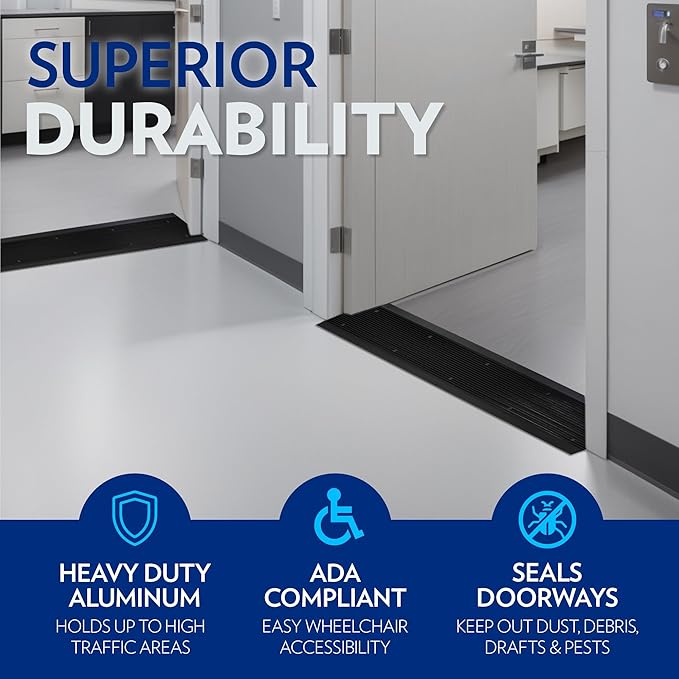 Premium Aluminum Door Threshold - Door Saddle Flat Utility ADA Wheelchair Compliance - Black Anodize, 10" Wide x 48" Long