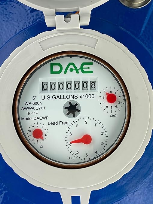 DAE WP-600n 6" Lead Free Woltmann Helix Water Meter, Pulse Output, Gallon