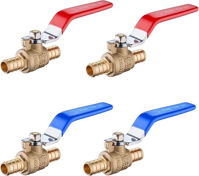 4 Pack EFIELD 1/2 Inch Pex Brass Full Port Shut-off Ball Valve for Hot and Cold Water,Potable Water, Pex Barb Crimp Connection,(VALVE002)