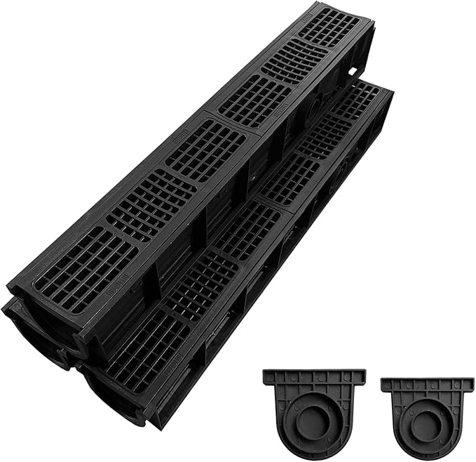 Driveway Channel Drain with HDPE Grate-39.4x6.1x5.5in Deep Profile Trench Drain System for Garage,3 Pack Total Length 118.11in,Heavy Duty Trench Drain for Parking Lot,Concrete