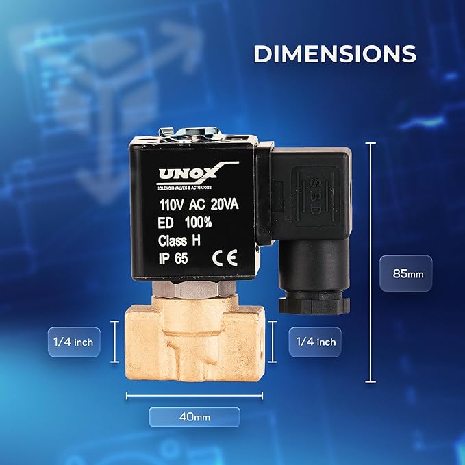 UNOX 1/4" NPT Solenoid Valve 110V AC, Brass Control Valve Normally Closed - 0-232 PSI Multi-Purpose Reliable Control Valve for Water, Air, and Gas - Solenoid Valves