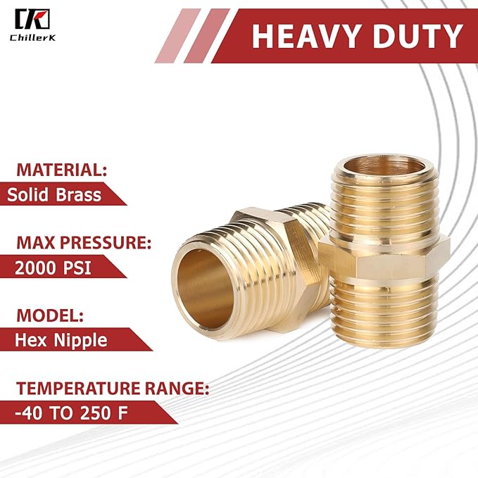 Hex Couplings, 1/8" NPT Male To Male Brass Hex Nipple Adapters, Brass Pipe Extension Fittings for Oil/Air/Water/Gas Systems. (12 Pack)