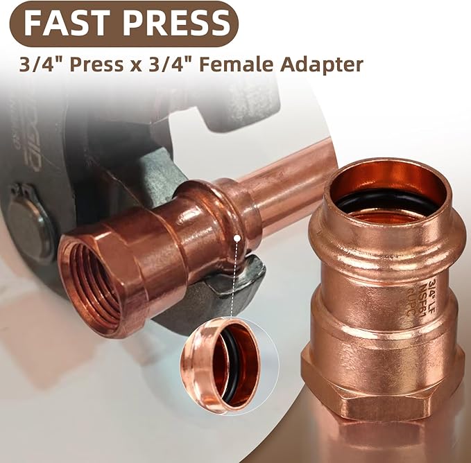 12PCS Copper Press Female Adapter,Plumbing 3/4”Copper Press Fittings x 3/4” Female NPT Coppers Press Adapter Pressure Coppers Fitting,3/4”Female NPT x Press LF Press Adapter Fittings
