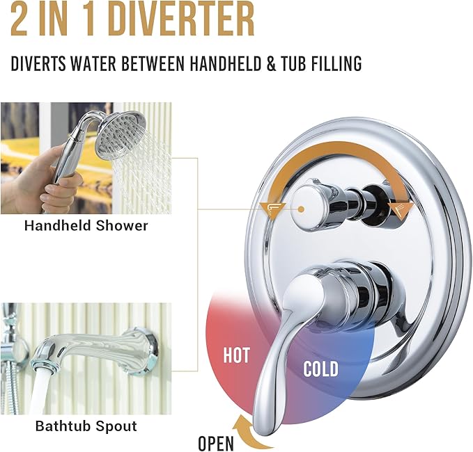 DASAN Antique Wall Mount Tub Filler Faucet with Hand Held Shower, Chrome Bathtub Faucet with Sprayer Wall Mounted Roman Bath Tub Faucet Set with High Flow Rough in Valve, AT201TF-CH
