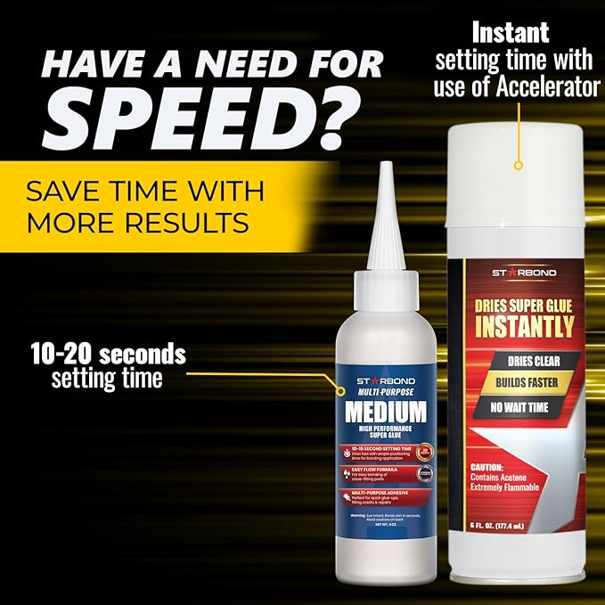 Starbond Medium CA Glue with Activator Bundle (4 oz. + 6 oz.) – Premium Cyanoacrylate Super Glue with Accelerator Kit – for Quick Repair, Woodworking, Woodturning, Crafts, Models & 3D Printing