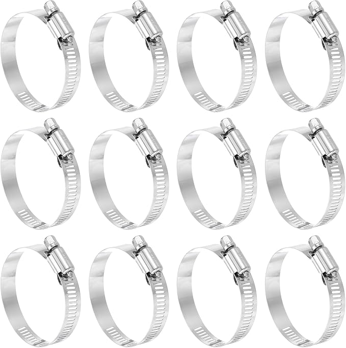 HARFINGTON 12 Pcs Hose Clamp 1-9/16"-2-1/2" (40-63mm) 304 Stainless Steel Adjustable Worm Gear Hose Clamp Assortment Kit for Fuel Line Pipe Plumbing Automotive Tube Mechanical