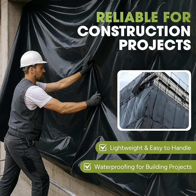 10 Mil Black Plastic Sheeting 2.5x100 FT – Heavy Duty Polyethylene Plastic Rolls for Garden, Black Plastic Rolls for Crawl Space Vapor Barrier, Construction, Landscaping, Weed and Moisture Control