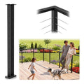Upgraded Swageless L-drilled Corner Cable Railing Post 36" (Post 35"x2"x2"), Heavy-Duty 90° Drilled One Post Corner Solution with Cable Grommets, T304 Stainless Steel, Outdoor Finish for Decks