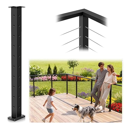 Upgraded Swageless L-drilled Corner Cable Railing Post 36" (Post 35"x2"x2"), Heavy-Duty 90° Drilled One Post Corner Solution with Cable Grommets, T304 Stainless Steel, Outdoor Finish for Decks