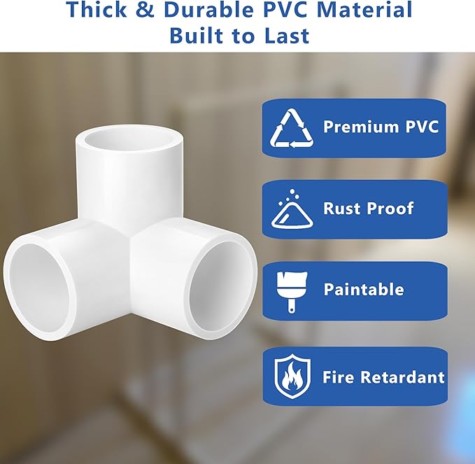 3/4 inch PVC Fitting 3-Way, 6-Pack Tee Elbow Connectors, ZhiYo Furniture-Grade SCH40 PVC Pipe Fittings for Greenhouse, Frames, Sheds, Pet Beds, Pet Enclosures, Hydroponic and Tent Structures