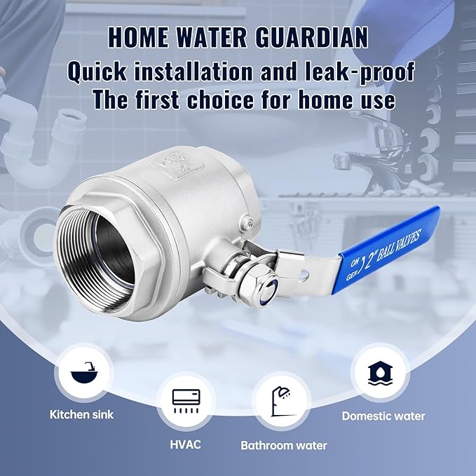 2 Pack 2" Ball Valves NPT Female Valve 304 Stainless Steel Full Port Locking Ball Valve Handle, Heavy Duty Shut Off Valve for Home and Industrial (2 Inch)