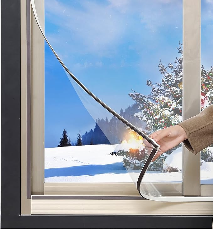 DIY Magnetic Window Insulation Kit 59"x61" Indoor Clear Film for Heat and Cold Winterizing Kit Cuttable Transparent Window Covering