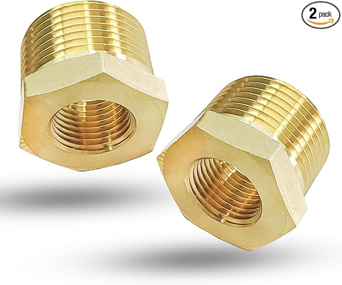 2 Pcs Brass 1/4" Male to 1/8" Female Reducer Bushing, 1/4 Inch Male to 1/8 Inch Female NPT Pipe Fitting Reducing Adapter Tube Connector Convert (1/4" MNPT x 1/8" FNPT)