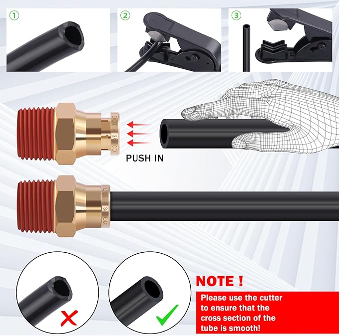 CheeMuii 3/8 Brass DOT Air Fittings With 32.8FT 3/8" DOT Air Line Kit Quick Connect DOT Air Line Fittings and PA12 Pneumatic Tubing for Semi Truck Trailer or Industrial Air System