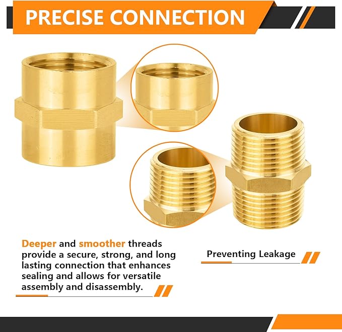 100-PCs HeSun Brass Pipe Fittings Combo, 50-PCs 3/4" NPT Male + 50-PCs 3/4" NPT Female Hex Nipple Adapter