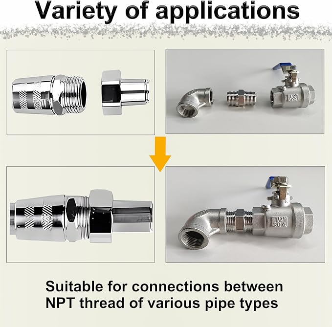 3/8" x 3/8" NPT Male Hex Nipple Pipe Fittings, Heavy Duty 304 Stainless Steel 3/8 inch Male Threaded Pipe Adapter Fittings Equal Nipples Connectors