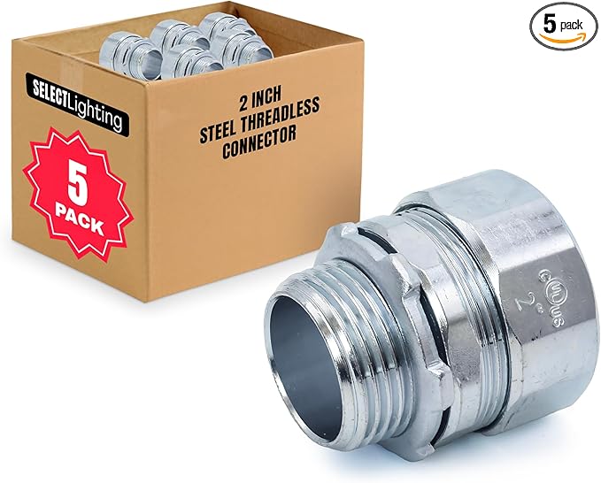 SELECT 5 Pack Lighting Threadless Connector, 2 Inch Zinc Plated Steel Compression Connector, Electrical Conduit Fittings for Indoor and Outdoor Use