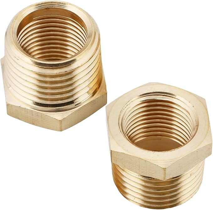 2pcs 1/2" NPT Male x 1/4" NPT Female Brass Reducer Hex Bushing Threaded Fitting Adapter by CX WONDERLAND