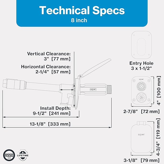 Aquor House Hydrant V2+ Frost Free Outdoor Faucet, Anti Siphon Valve with Quick Connect, Frost Proof Flush Wall Hose Bib, 8 inch Stem, 9-1/2 inch Install Depth, Slate Gray