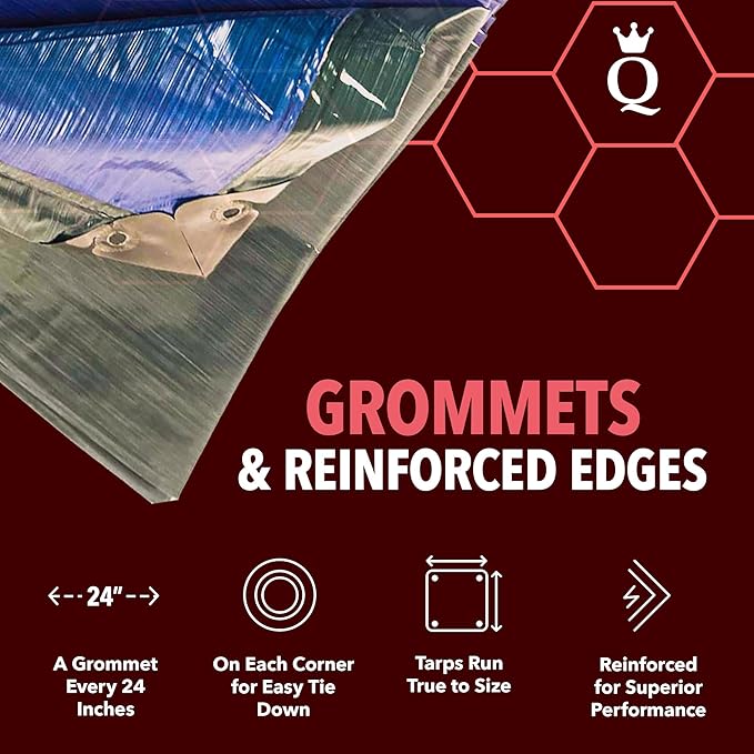 QUEEN OF TARPS | 8x10 Heavy Duty Tarp Waterproof, 120 GSM is 12 MIL, UV/Tear Resistant Tarp, Camping, Outdoor Furniture, Car, Tents, Painting, Firewood Protection | 8x10, Heavy Duty