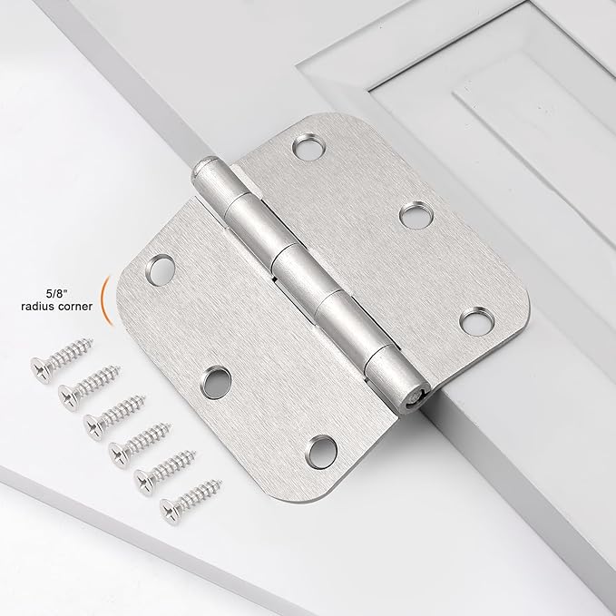 Probrico Interior Door Hinges Brushed Nickel, 3.5 X 3.5 Inch Door Hinges Rounded 5/8" Radius Corners, Nickel Hinges for Door Hardware, 18 Pack