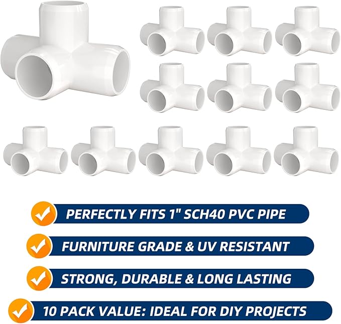 1" PVC Fittings 4 Way (12-Pack), Heavy Duty Furniture Grade Elbow Connector for DIY Furniture, Frames, Shelving UV Resistant, Compatible with 1" Schedule 40 PVC Pipe (4-Way, 1 Inch)