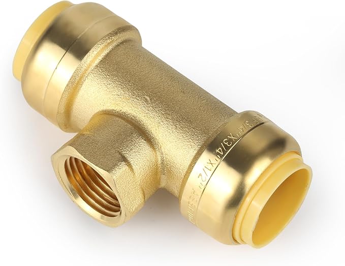 (20 Pack) EFIELD Female Tee 3/4"x3/4"x1/2" Push Fit Female Plumbing Tee,Brass Fitting No Lead For Copper Pex CPVC,(PF228-20PCS)