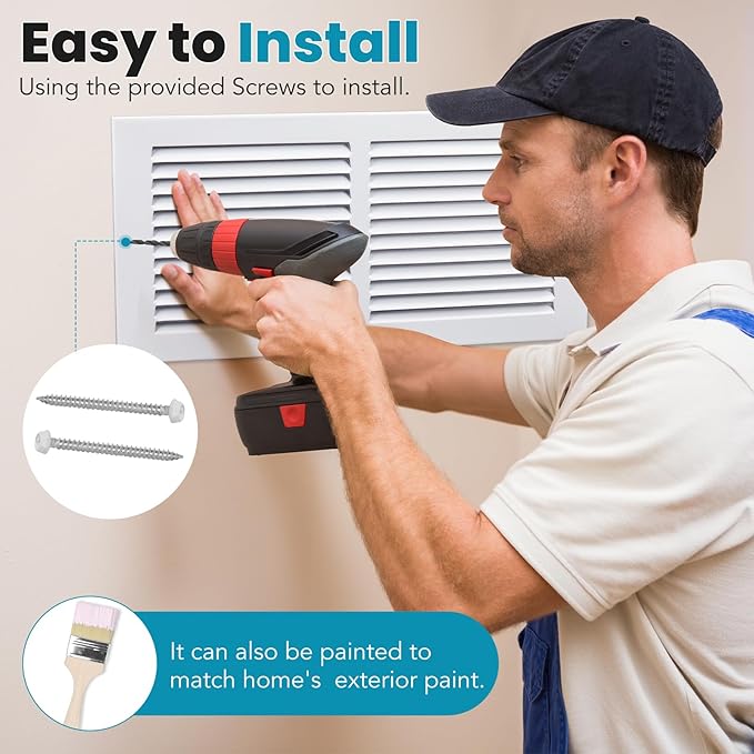 VOISEN Return Air Grille,Fits 14x6 Duct Opening,Steel Return Vent Cover, White Vent Cover Grill for Sidewall and Ceiling,HAVC Cold Air Return Vent Cover,Overall Size:15.8"W X 7.9"H