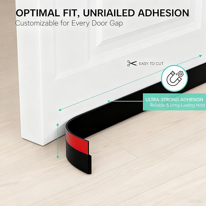 2 Pack Door Draft Stopper for Bottom of Door, 39" Silicone Weather Stripping Door Seal Strip, Self Adhesive Door Sweep Noise and Dust Blocker, Energy Saving Under Door Draft Blocker for Home & Garage