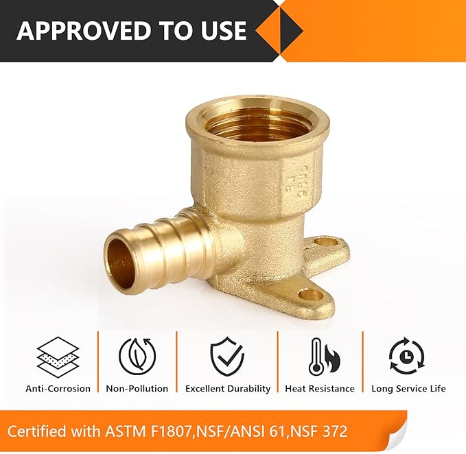 20-Pack HeSun PEX Fittings, 1/2" PEX x 1/2" Female NPT, 1/2 Inch Brass Crimp Drop Ear Elbow Fitting, ASTM F1807(PEX1807159-20)