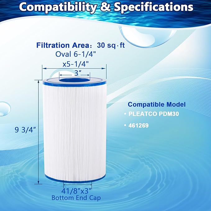 Oval Spa Filter Compatible with PDM30 Dream Maker Hot Tubs 461269, Filbur FC9940, 30 sq.ft Hot Tub Filter Cartridge 2PACK