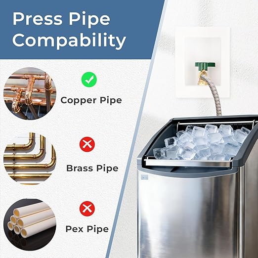 Pre-Assembled Ice Maker Outlet Box, 1/2-Inch Press x 1/4-Inch OD Compression with 1/4-Turn Ball Valve, Ice Maker Wall Box with Faucet
