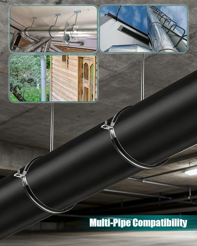 2 Pack 6 Inch Pipe Hanger Bracket with 16 Inch Extension Rod, Heavy Duty Galvanized Steel Split Ring Clamp for Vent Pipe Chimney Drain Pipe Installation