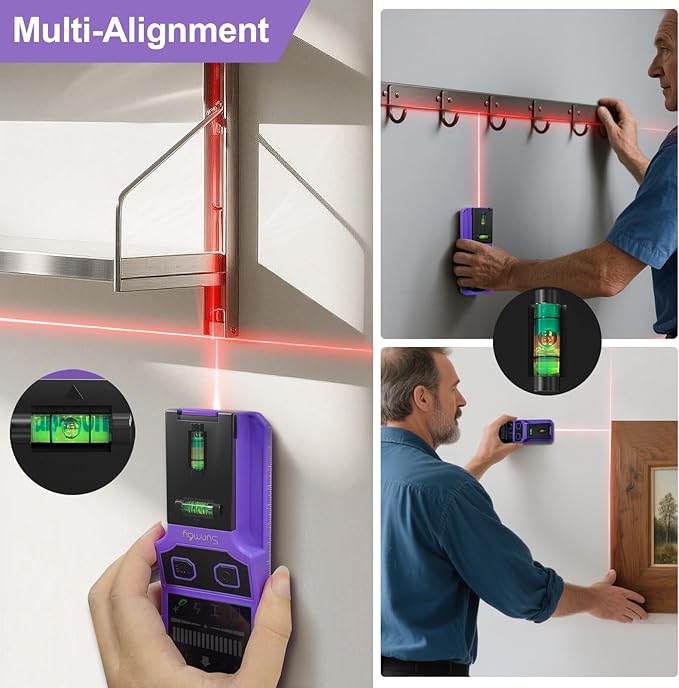 SUNMAY Stud Finder for Walls, 7-in-1 Wall Scanner with Upgraded Intelligent Chip for Wood Metal Studs, Live AC Wires, Joists and Pipes, HD LCD Display, Voice Alerts and Accurate Positioning
