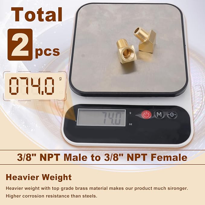 2pcs 3/8” Brass Fittings 45 Degree Barstock Street Elbow 3/8" NPT Male Pipe to 3/8" NPT Female Pipe 3/8 NPT Elbow Forged Brass Pipe Fittings