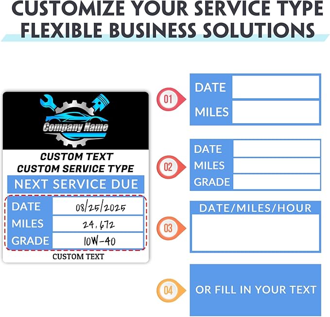 HDSD Custom Oil Change Stickers for Windshield Personalized Text/Logo,Clear and White Labels with Multiple Sizes, Suitable for Car and Transportation Vehicle Windows