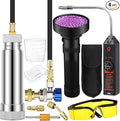 AC Leak Detector Kit, R1234yf R134a R410a AC Oil UV Dye Injector Kit Refrigerant Leak Detector Tool Low Side Quick Coupler Mini Split Adapter Glasses Flashlight(Practical)