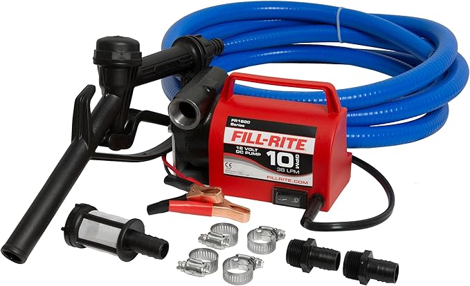 Fill-Rite FR1614 12V 10 GPM Portable Fuel Transfer Pump for Diesel and Antifreeze with Suction and Discharge Hoses
