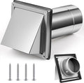 Gisafai 4" Dryer Vent Cover Outside with Stainless Steel Guard Wall Dryer Exhaust Cap and Removable Extended Pipe Vent Shroud Hood Cushioned Non Return Flap with Sealing Gasket Grille(Silver)