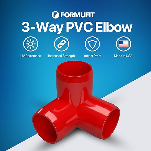 FORMUFIT 1/2” 3-Way Elbow Furniture Grade PVC Fitting in Red, Made in USA, UV-Resistant, Impact-Proof, 0.840” Actual Socket Diameter (Pack of 10)