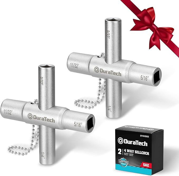 DURATECH 4 Way Sillcock Key Set, 1/4", 9/32", 5/16", 11/32", 2-Pack, for Valve, Faucet, and Spigots