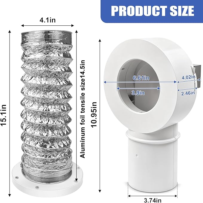 90° Magnetic Dryer Vent Coupling with 4 inch Hose,Strong Magnetic Self-connection Dryer Vent Coupler,Magnetic Dryer Vent Connector Kit for Connection and Disconnection
